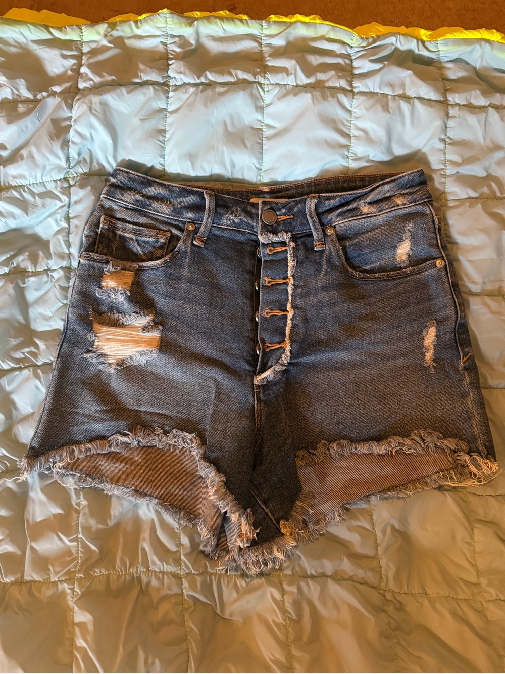 EUC Good American Distressed Button-Fly Denim Shorts size 6/28